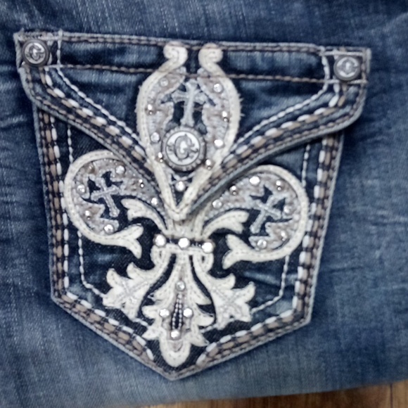 Grace in LA Women's 27 Boot Cut Embellished Rhinestones Dark Fade Distressed NWT - Picture 2 of 8